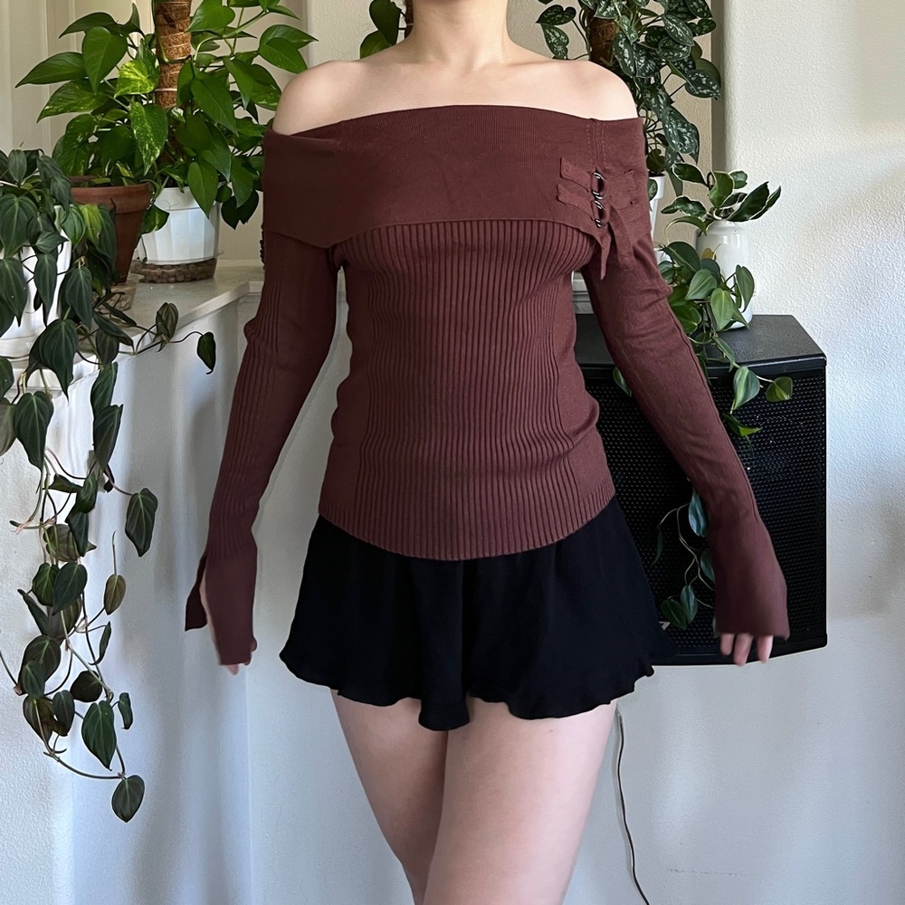 🤎Brown Off Shoulder Knit Sweater Top🤎